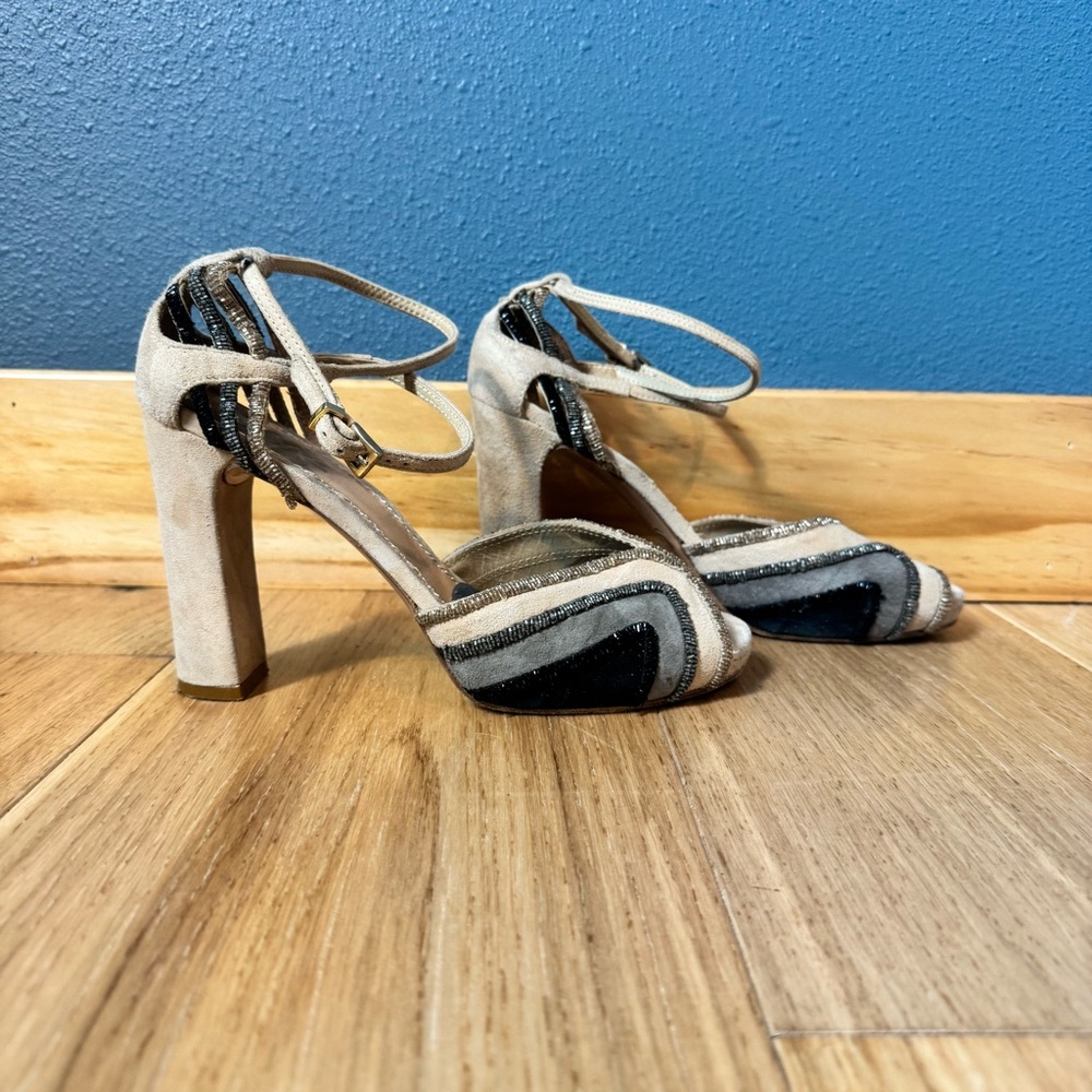 Maliparmi Elegant Peep Toe Suede Ankle Strap 4” Heels Made in Spain size 39 - Picture 6 of 11